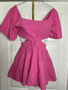 Shy Velvet Hot Pink Tiered Cutout Mini Dress